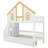 Twin Size House-Shaped Bunk Bed With Storage Drawers & Staircase, Playhouse Bunk Bed With Windows, Door & Roof-963123315