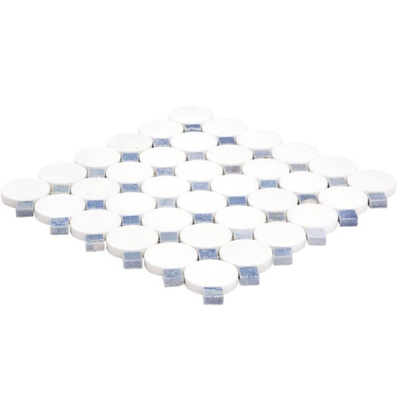 Kinetic 1x2 Circles Polished Thassos and Carrara Marble Mosaic Tile