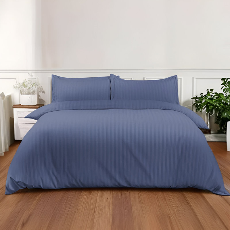 Microfiber Striped Duvet Cover Set with Pillowcases Included, King Duvet Cover + 2 Standard Pillowcases, Washed Blue