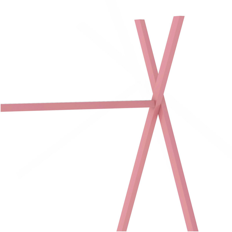 Metal Twin Size House Platform Bed With Triangle Structure, Pink, Pink