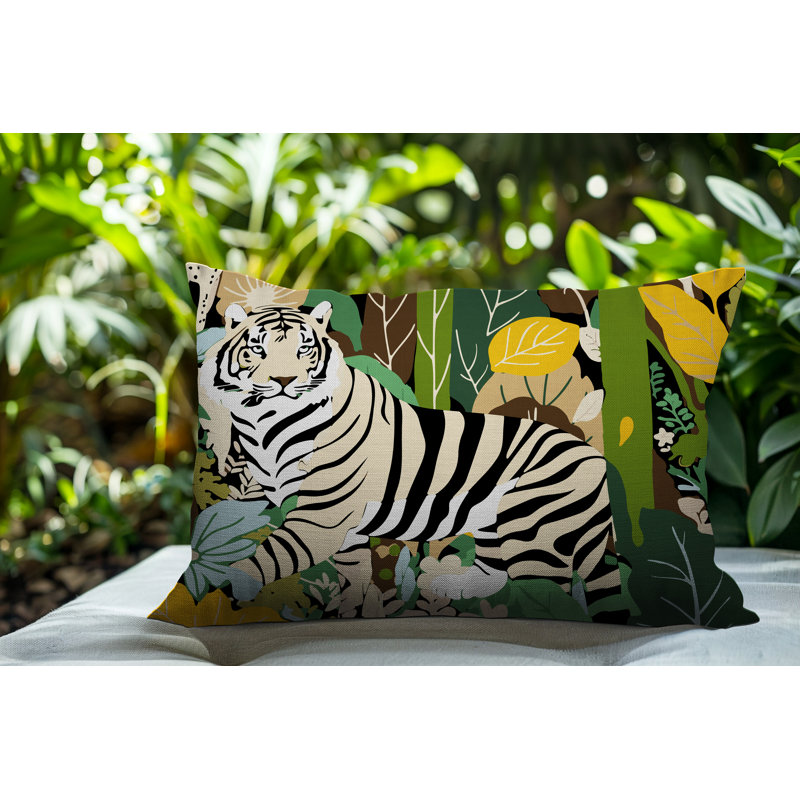 Oreiller rectangulaire réversible intérieur / extérieur Kyo Tiger, Jaune, H 25 po x l 18 po
