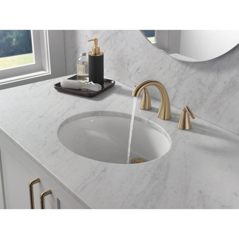 Robinet pour salle de bain à 3 trous et 2 poignées avec ensemble de drain Arvo, Bronze champagne