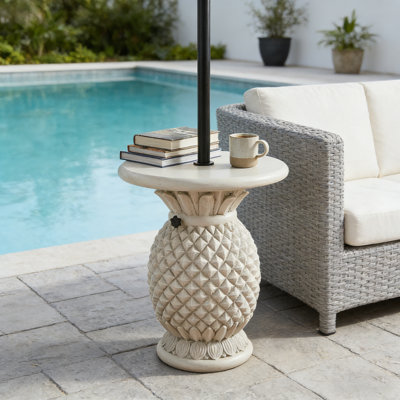 Table d'appoint d'extérieur avec base de parasol 2 en 1 ananas pour jardin près de la piscine