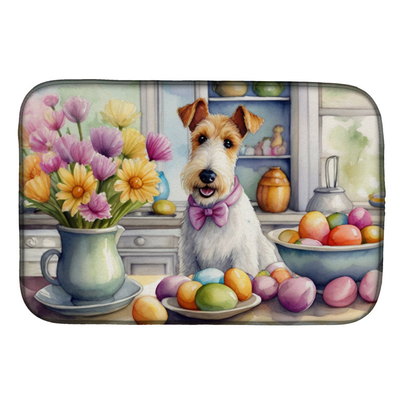 Decorating Easter Fox Terrier Dish Drying Mat