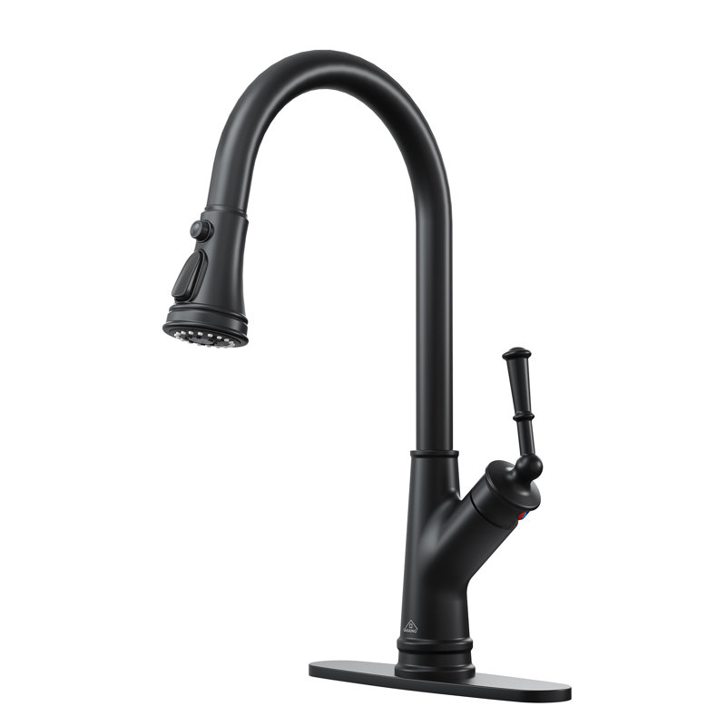 Robinet de cuisine à une poignée rétractable à un trou 1,8 GPM, Noir mat