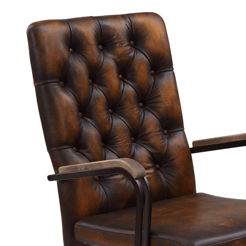 Chaise de bureau pivotante en cuir fleur brun