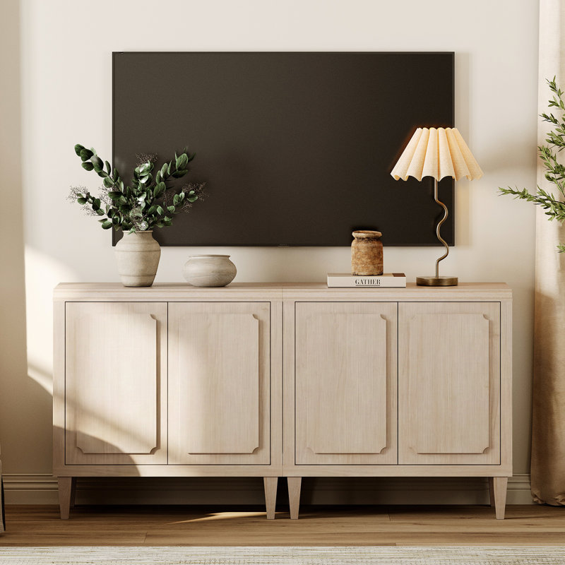  Buffet 63 "Mid-Century moderne avec portes de rangement et tablette réglable, Light Oak