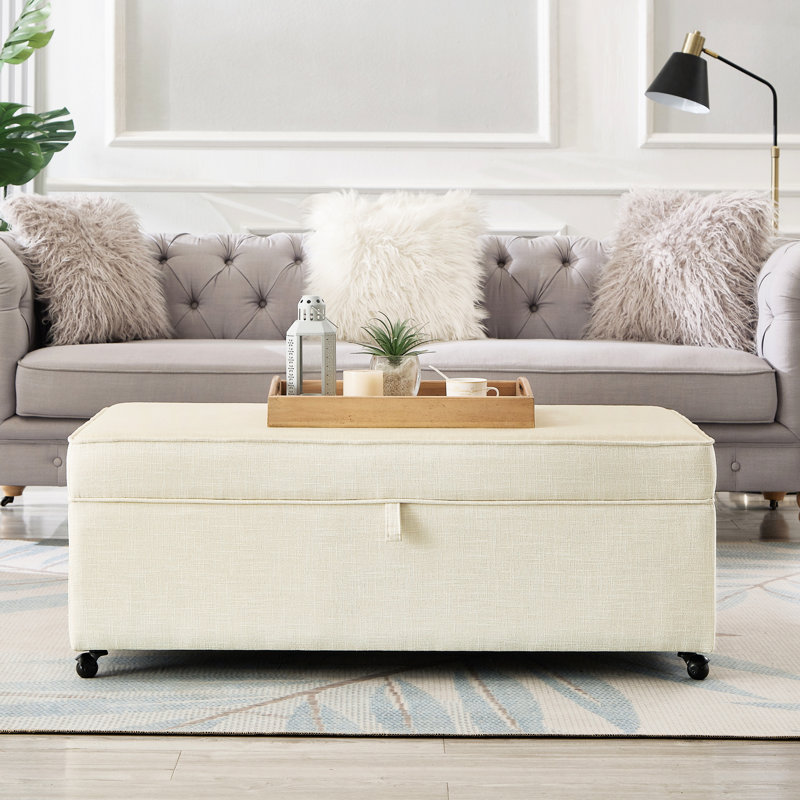 Grand banc de rangement. Style Mid-Century moderne. Fabrication, option de table basse. Espace généreux. Roues rotatives à 360 degrés avec luxe et design -