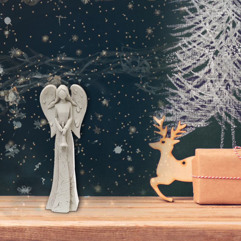 Ange de Noël en polyrésine avec gravures - ensemble de 2