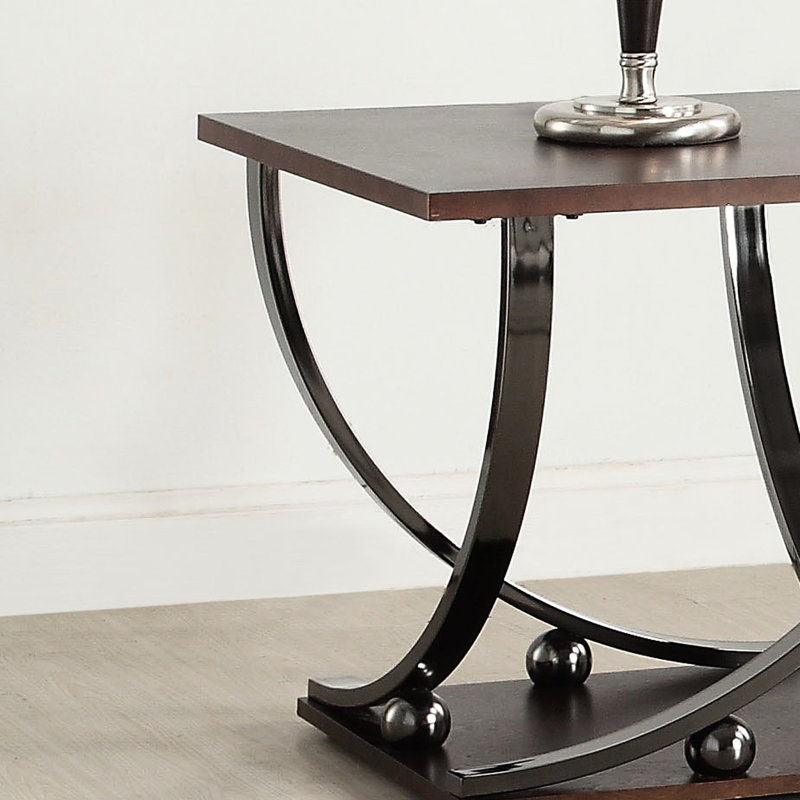 Table de bout carrée en nickel noir tendance avec tablette inférieure polyvalente - support en métal
