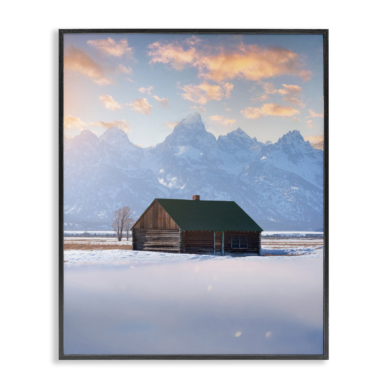 «Cabin In The Snowy Tetons», estampe numérique, conception de Jared Kreiss, H 14 po x l 11 po, Giclée encadrée noir minuit