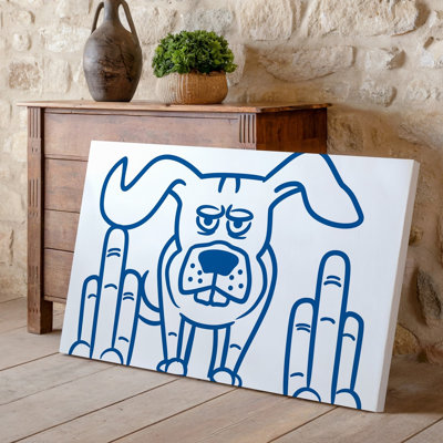La toile crée une illustration fantaisiste d'un dessin de chien avec un art mural