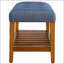 Banc rembourré capitonné bleu clair et chêne-473810631