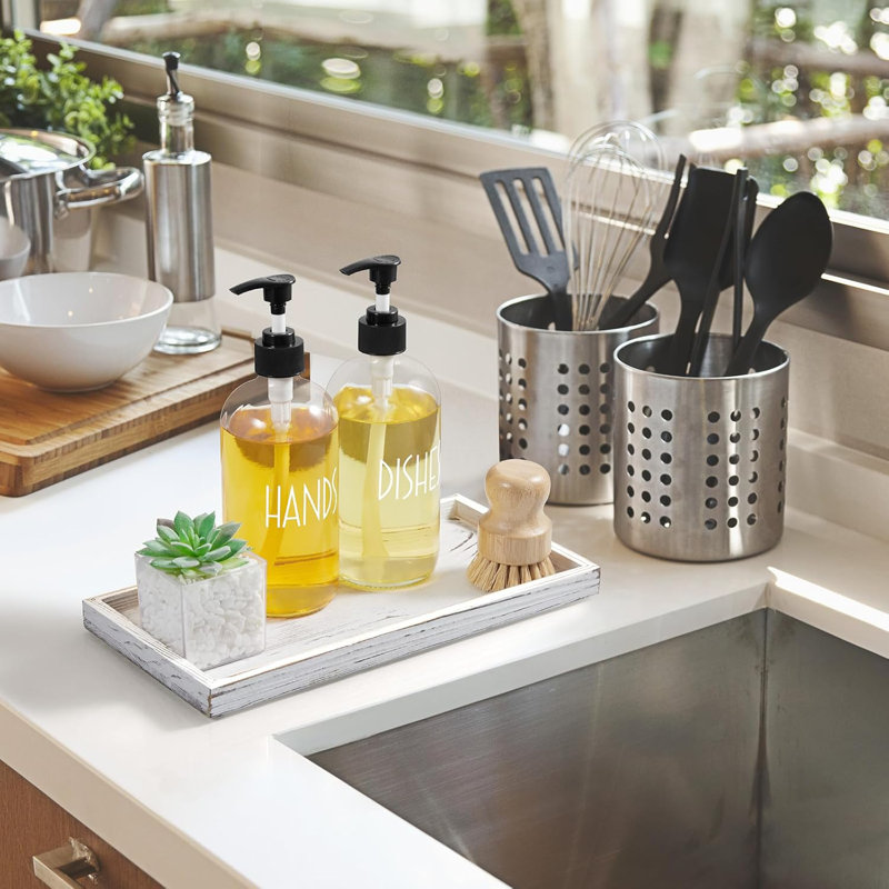 Wood Vanity Tray For Bathroom Counter And Toilet Tank - Decorative Organizer For Makeup, Perfume, Jewelry, Soap Dispenser - Farmhouse Style Catchall Tray For Kitchen And Coffee Table