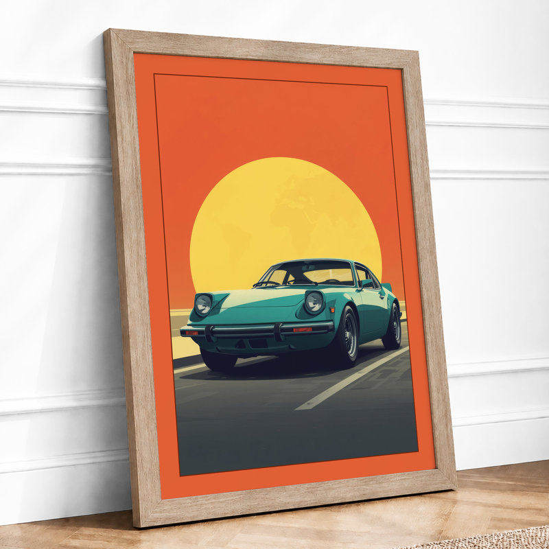 Cruising Into Sunset Retro - Framed Print, A1 - 84.1 x 59.4 cm, Oak