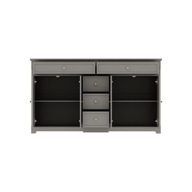 59.1"W Sideboard Buffet With 5 Drawers & 4 Doors, Gray