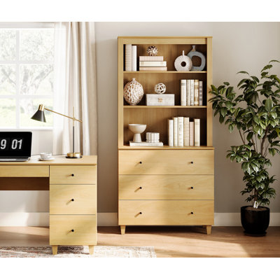 Lysiane 71 Inches Tall Bookcase With 3 Drawers, 3-Tier Bookshelf With Open Shelves For Home Office, Living Room, 35.4" Wide