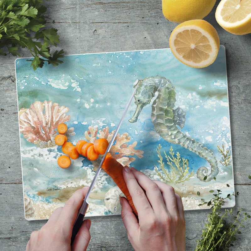 Under the Sea Tempered Glass Cutting Board 10" x 8"