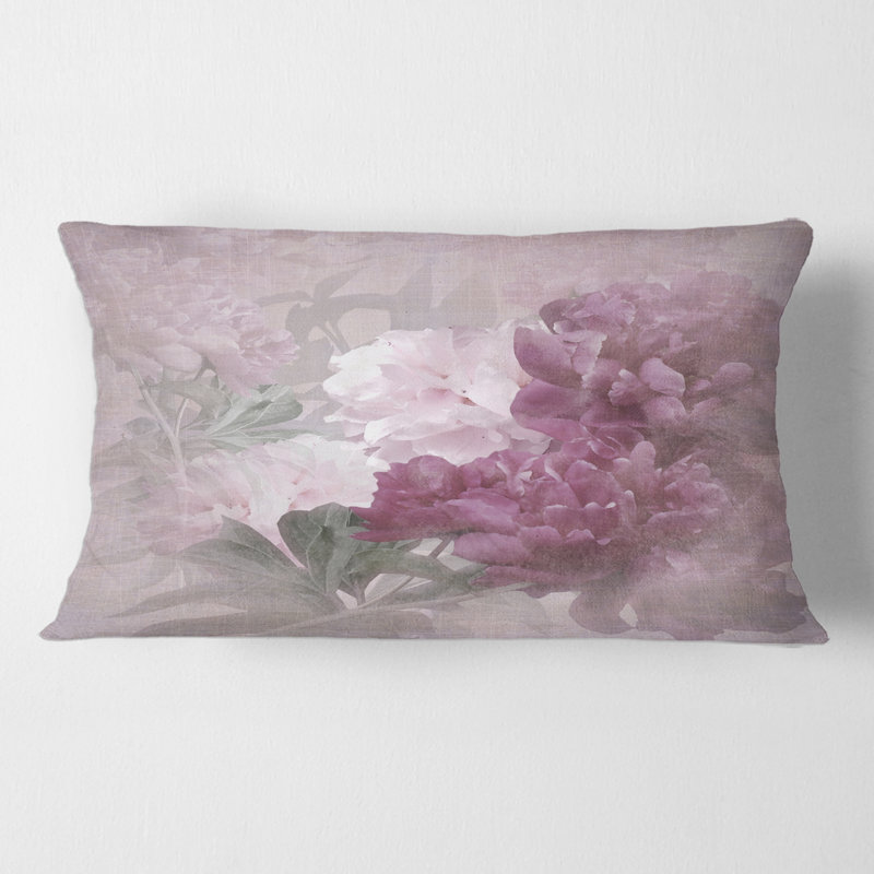 Rectangle, fleurs mauves et roses rétro II - coussin décoratif traditionnel