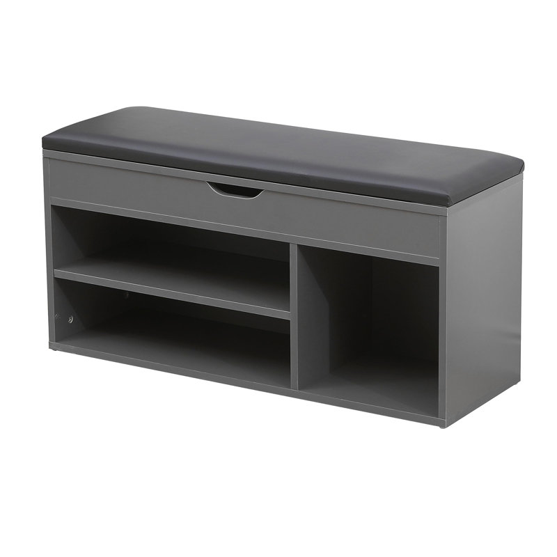 Linen Upholstered Storage Bench, Gray