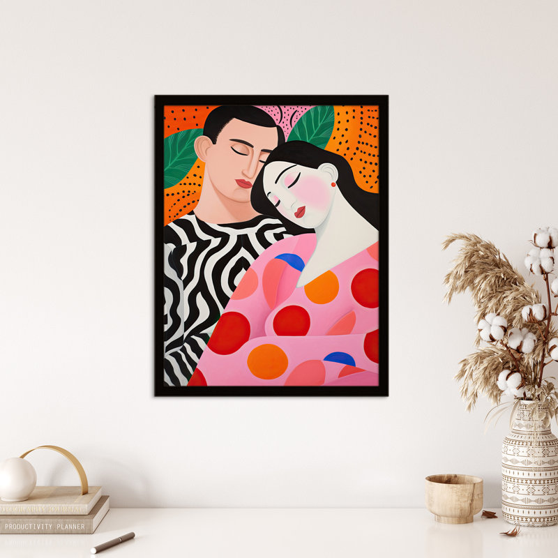 Sweet Dreaming Sleeping Couple In Vibrant Patterns Bold - Single Picture Frame Print
