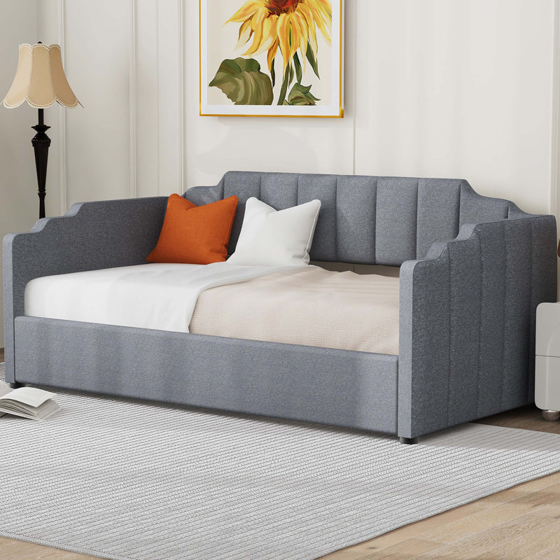 Lit de jour rembourré avec rangement inférieur, Gris, Simple