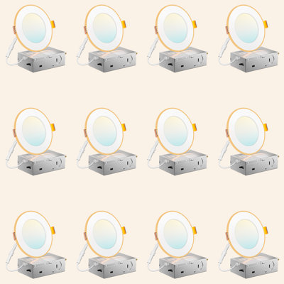 12-Pack 4 Inch Ultra-Thin Recessed LED Light with Night Light, 10W, 5CCT Selectable, Dimmable Canless Downlight
