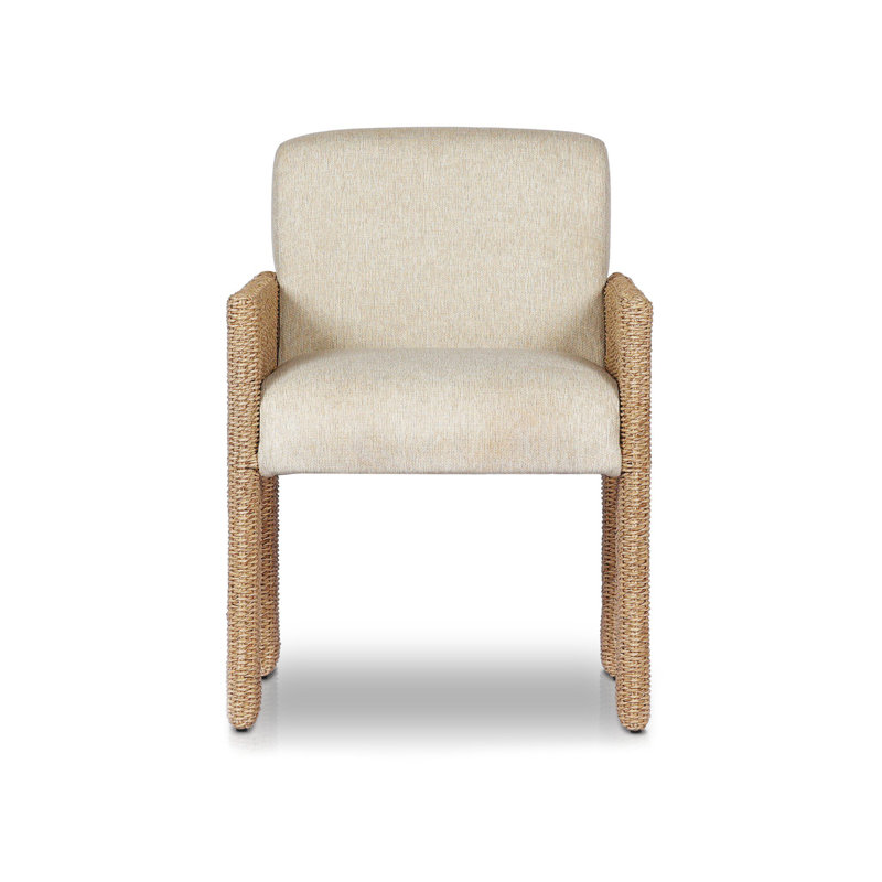 Amur Outdoor Dining Armchair, Cream Performance Olefin, Natural Wicker