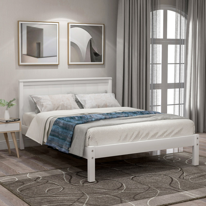 Base de lit Platm avec tête de lit en lattes de bois, pas de sommier tapissier requis