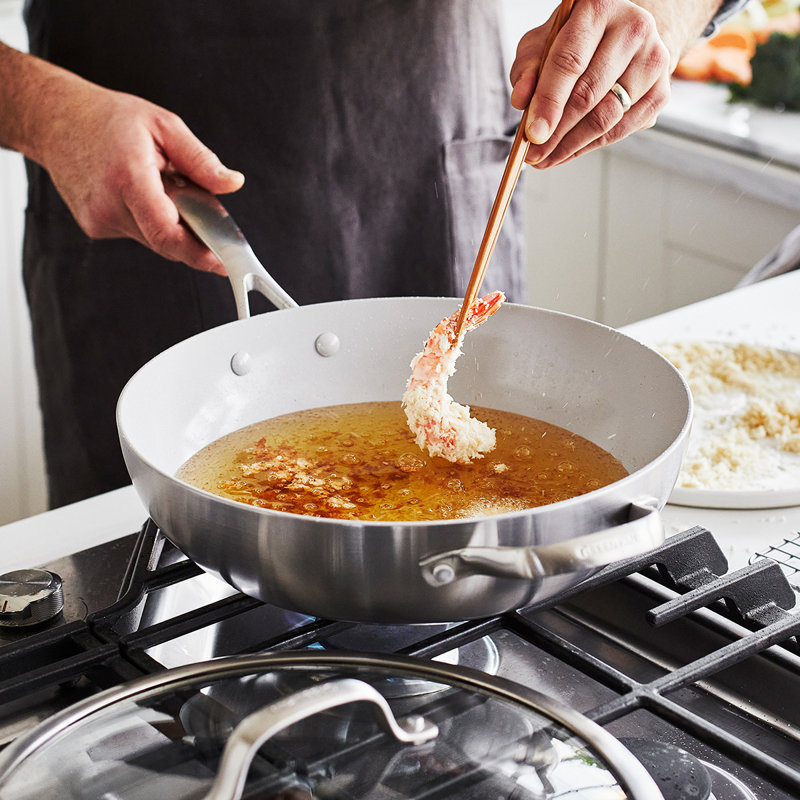 GreenPan Venice Pro Tri-Ply Stainless Steel Healthy Ceramic Nonstick 12" Wok Pan with Lid