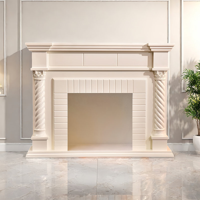 European style simple fireplace decorative cabinet, Ivory