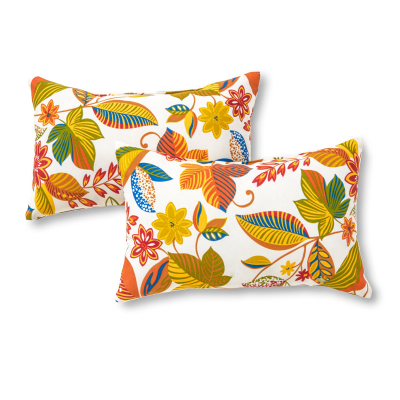 Coussin lombaire à rayures intérieur/extérieur Henrich, Esprit floral, Ensemble de 2