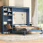 Grand lit escamotable avec bureau intégré et armoire de rangement multicouche, bleu