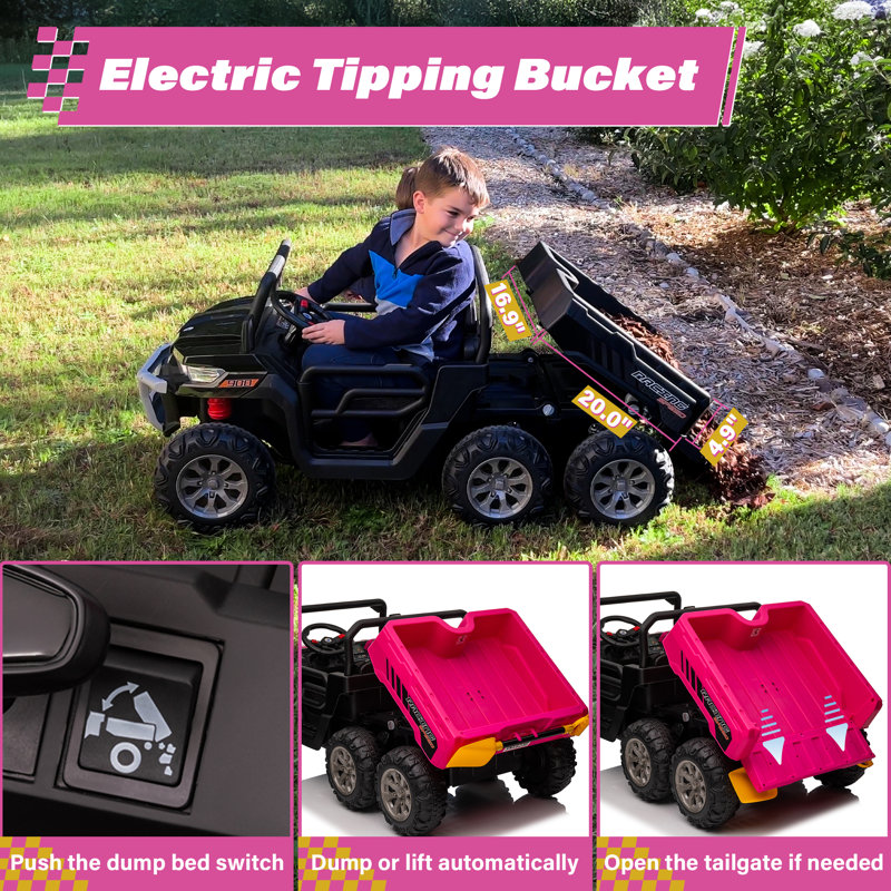 Pink 24V Kids Ride-On Truck with Remote Control and Electric Dump Bed