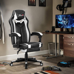 JR Knight Adjustable Reclining Ergonomic Faux Leather Swiveling PC & Racing Game Chair with Footrest