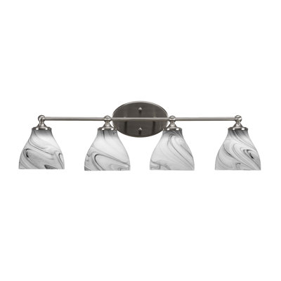 Barre d'éclairage de salle de bain 4 lumières Capri au fini nickel brossé avec verre tourbillon onyx de 6,25 po