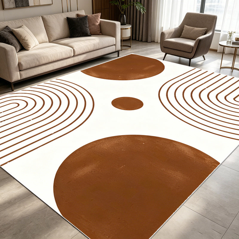 1PC Minimalist Brown Geometric Arch & Circle area rugs for Living Room, Soft and Comfortable, Suitable for all seasons, easy-to-maintain, machine washable Indoor floor mat, Under Table Farmhouse suitable for Dining Room, Bedroom, Home Office,