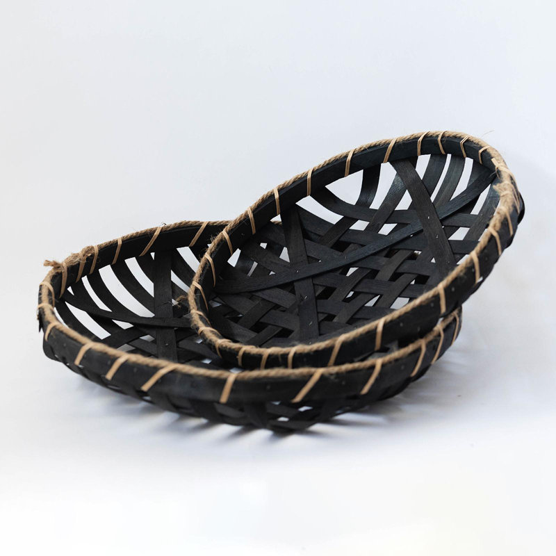 Ensemble de 2 plateaux circulaires tissés, Marron foncé
