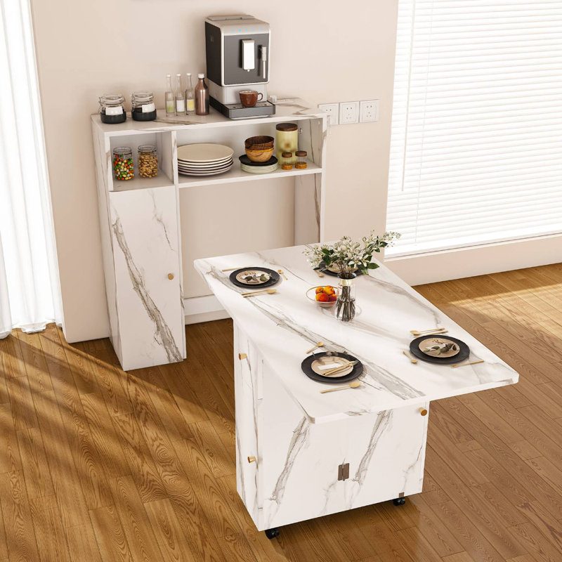 Wall-Mounted Folding Dining Table With Storage, White