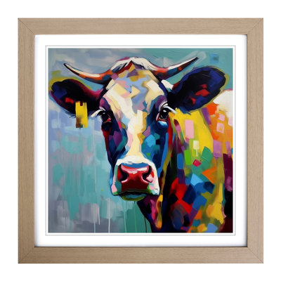Cow Color Field Painting No.1 - Single Picture Frame Print on Wood