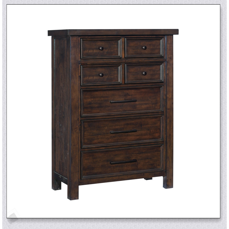 Commode classique 1 pièce avec 6 tiroirs à queue d'aronde, placage de bois de manguier et style transitionnel