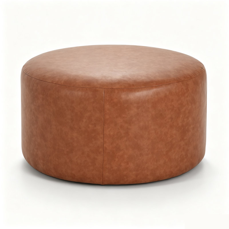 Pouf rembourré rond, cuir PU., Brown