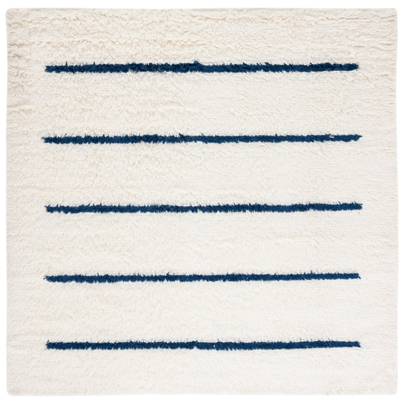 Tapis ivoire / bleu marine en laine fait à la main Mayer, Carré 7 pi
