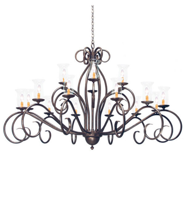 Sienna 18 - Light Dimmable Tiered Chandelier, Rustic Iron, Cream Trumpet