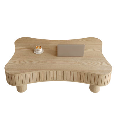 42-Inch Natural-Toned Solid Wood Lift-Top Coffee Table with Fluted Panels and Hidden Storage