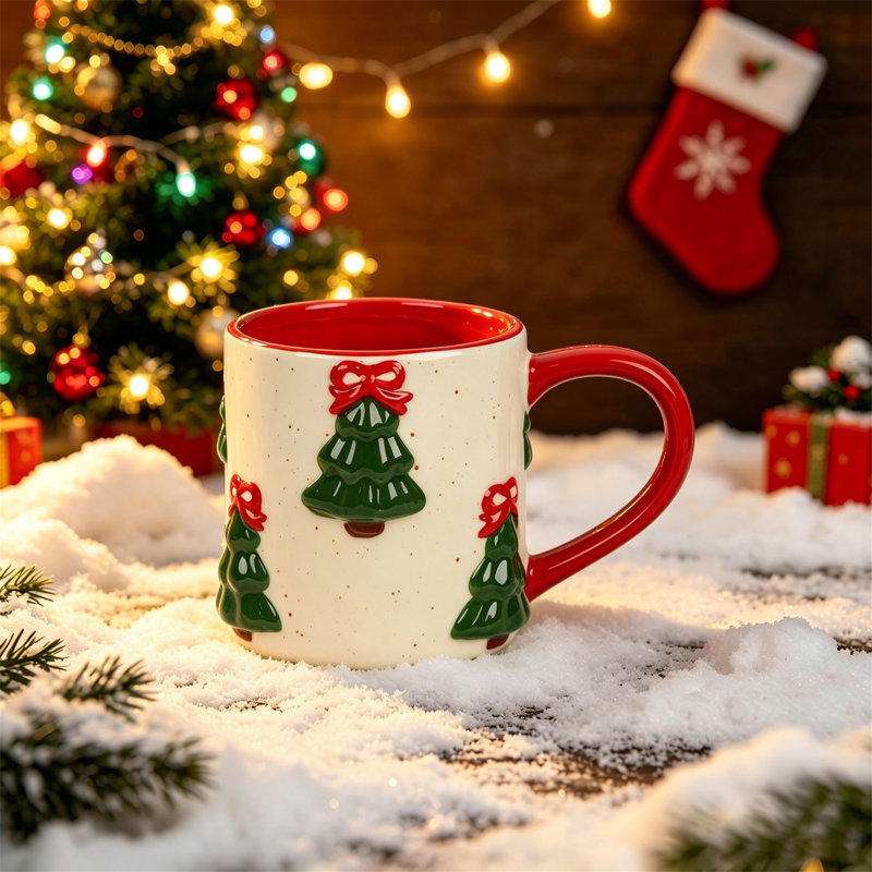 Tasse d'arbre de Noël en céramique - tasse de café des Fêtes, verrerie décorative saisonnière