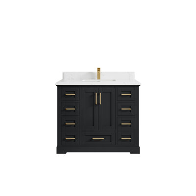 Boston 42 In. W X 22 In. D Single Sink Bathroom Vanity In Wrought Iron With Cove Edge White Quartz