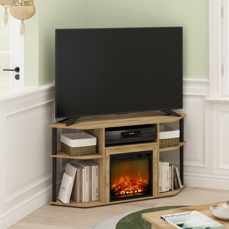 Meuble télé avec foyer électrique Beitske, Chêne Flagstaff