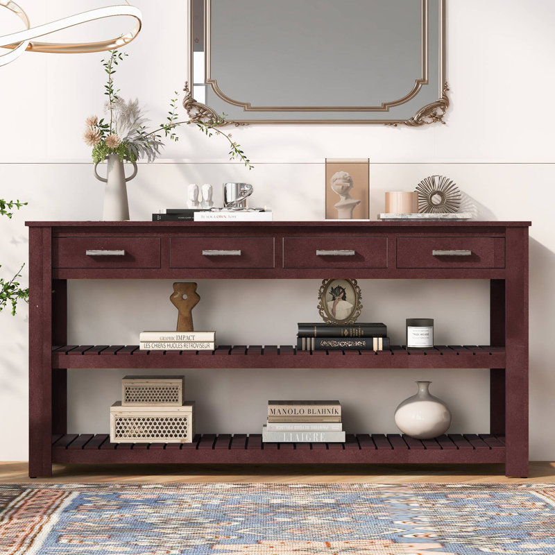U_Style Stylish Entryway Console Table with 4 Drawers and 2 Shelves, Suitable for Entryways, Living Rooms.