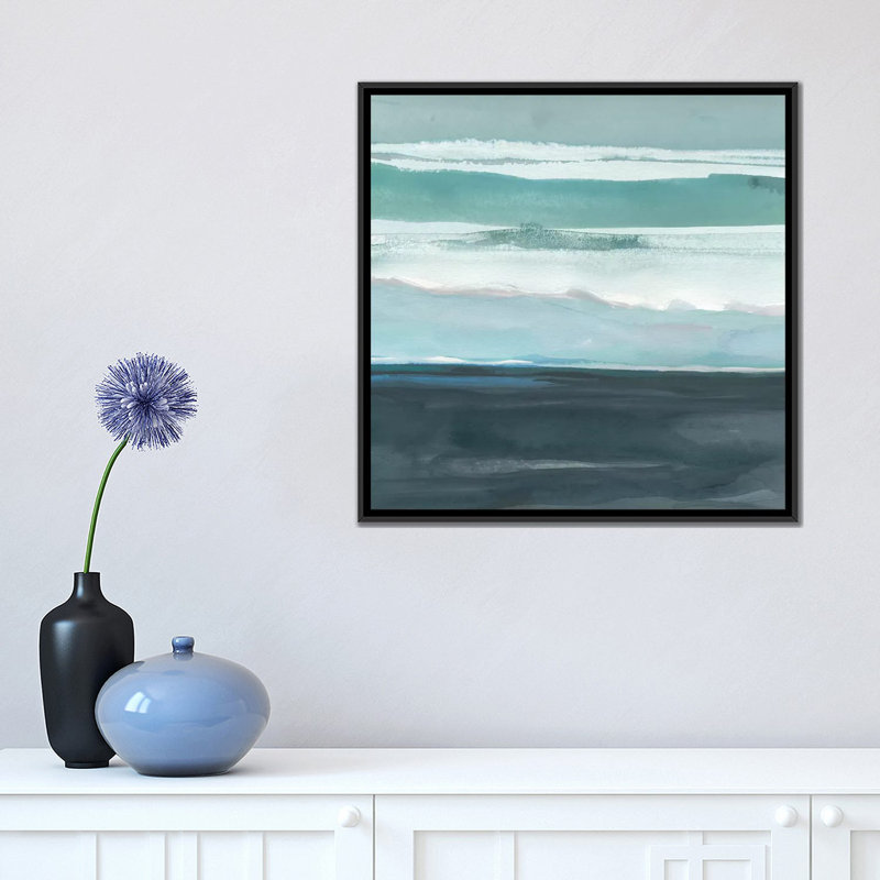 «Teal Sea I», impression sur toile, H 18 po x l 18 po x P 1,5 po, Toile avec cadre noir, Pas de tapis